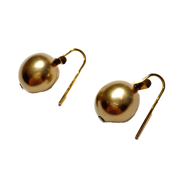 Elegant Pierced Earrings Gold Tone & Faux Smoky Pearl Drops Mod Artisan Look - Picture 3 of 5